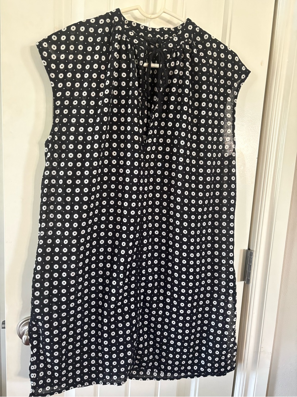 J. Crew Black and White Polka Floral Tie-Neck Sleeveless Tunic